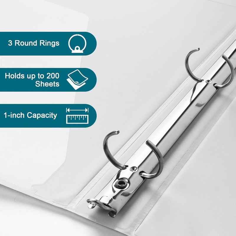 XRUNMIX Bulk 3 Packs 1'' Economy 3-Ring Binders, 1 Inch Round Rings, US Letter Size 8.5'' x 11'', 200 Sheets Capacity, ClearVue Presentation View, Non-Stick, White (3) - Image 3